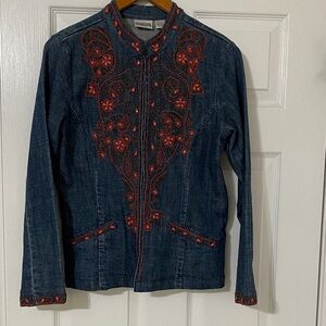 Chico’s Denim Jacket with Rust Beading